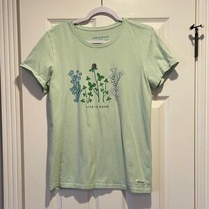 Life Is Good Light Green Floral Short Sleeve Tee